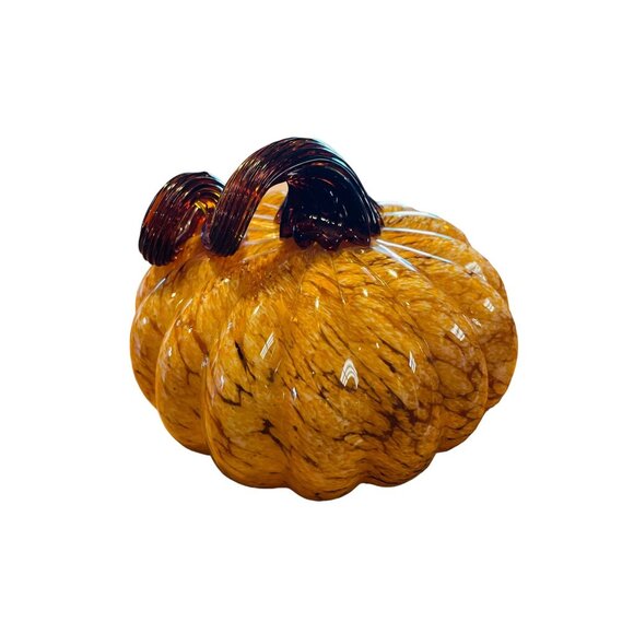 Handcrafted Glass Pumpkin Decor Autumn Harvest Carmel Home Accent Brown 5 1/2" - Picture 3 of 8